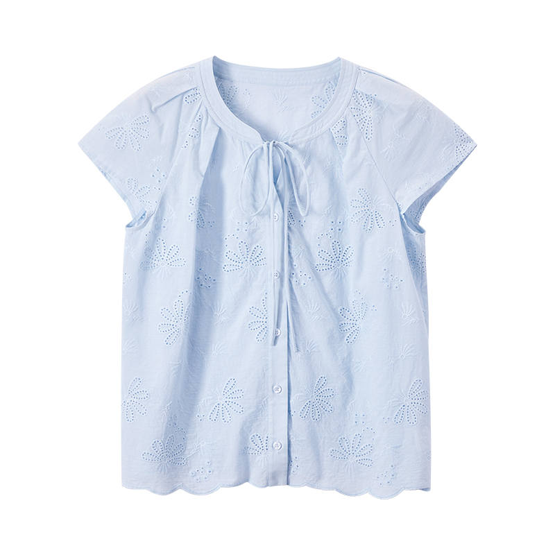 XIANGYING Shirts Women's Nautical Blue V Neck Thin
