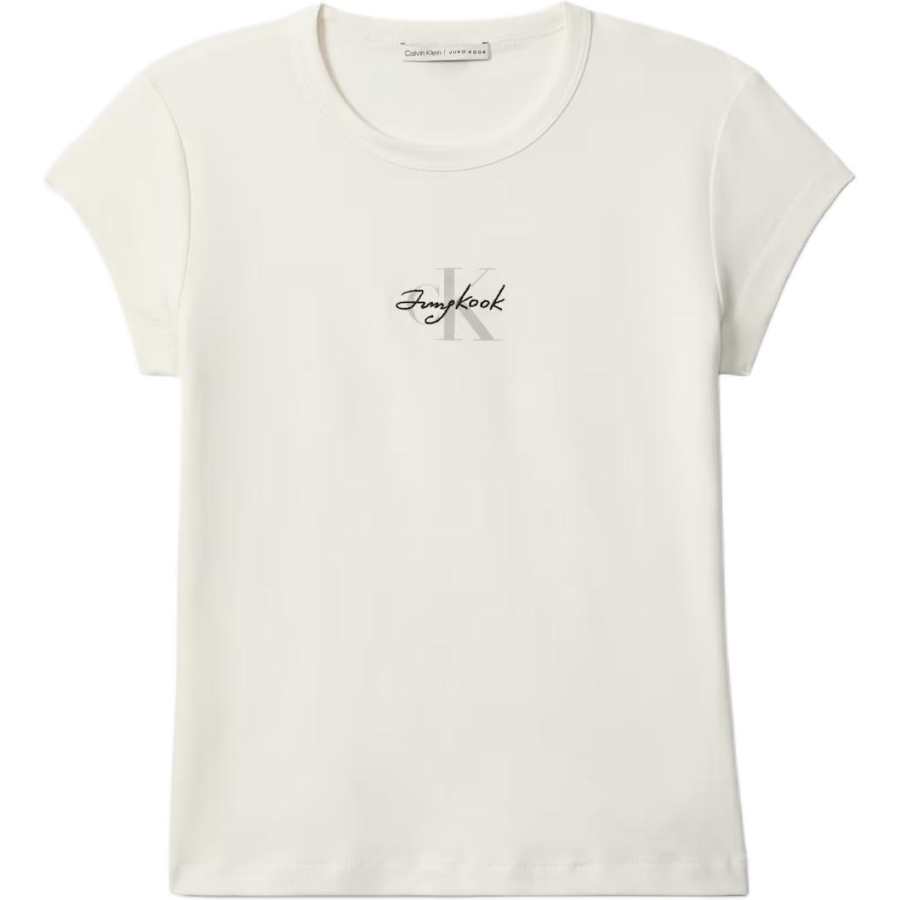 Calvin Klein Jung Kook Collaboration T Shirts Women's Ivory White Crew Neck Moderate