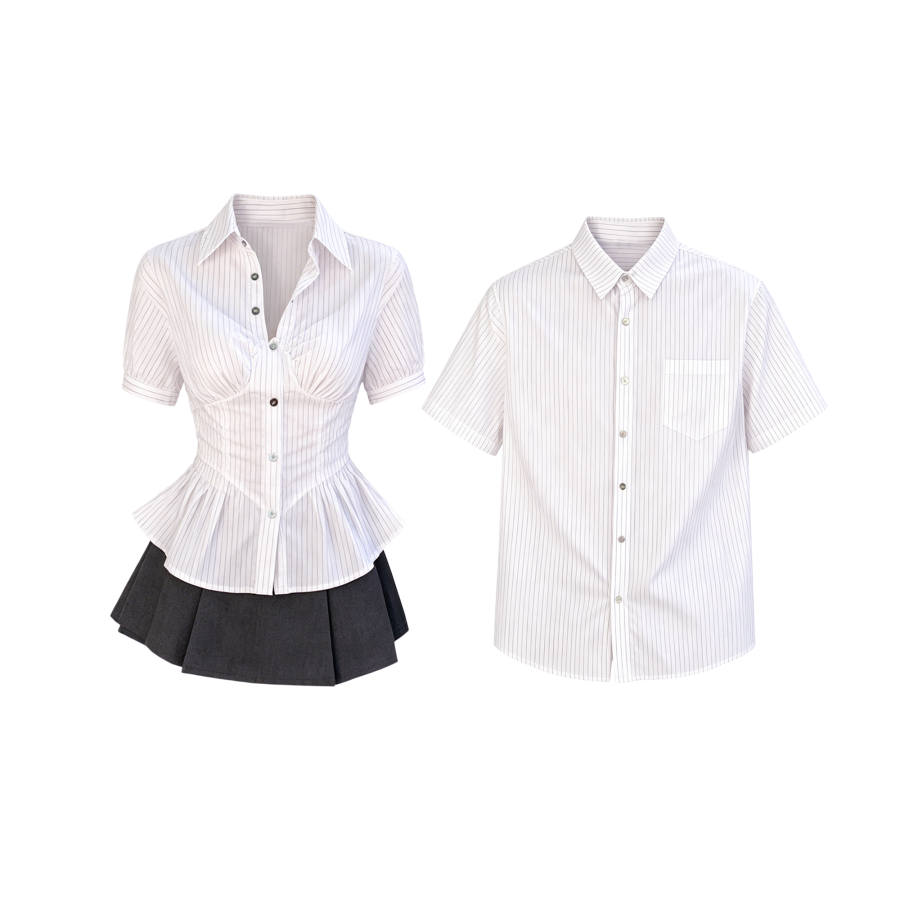 TUSHIFEI Couple Sets Women's Polo Collar Moderate Short Skirt