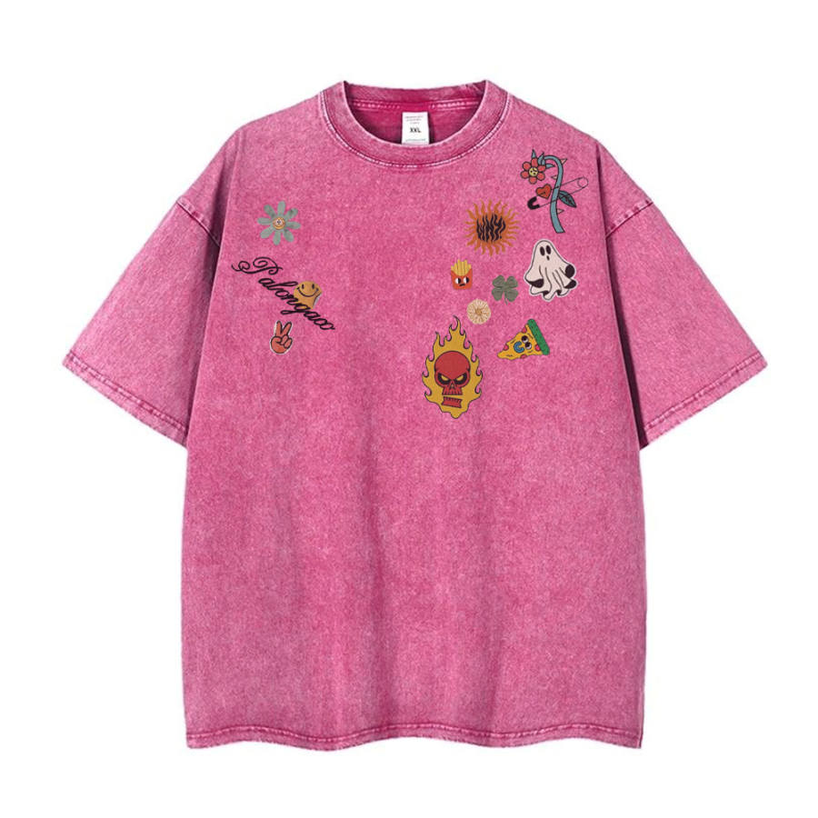 PAL ONGACO T Shirts Unisex Rose Red Crew Neck Moderate Straight Fit