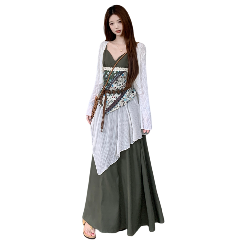 CPAURA Two Piece Skirt Sets Women's Camisole Moderate Long Skirt