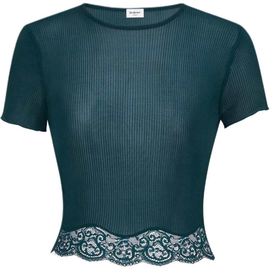 SAINT LAURENT T Shirts Women's Elati Green Crew Neck Moderate Other