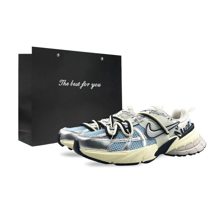 Nike Nike V2K Run Cushioning Slip Resistant Abrasion Resistant Low top Running Shoes Men's Blue Gray