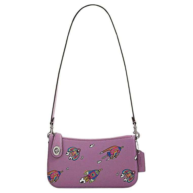 COACH Penny Cow Leather Crossbody Bag, Shoulder Bag Small Women's Violet Multicolor Orchid