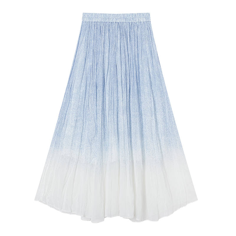 XIANGYING Casual Long Skirts Women's Nautical Blue Thin