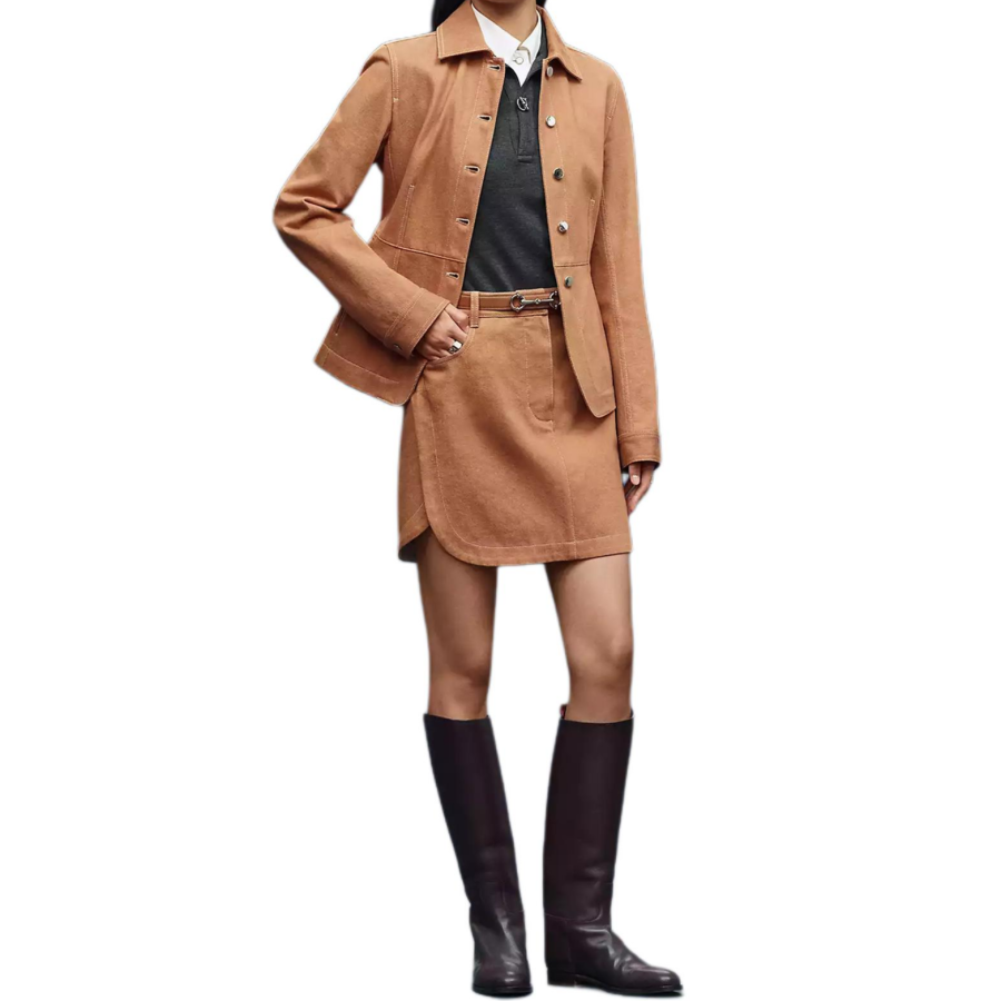 HERMES Denim Short Skirts Women's Chestnut Brown Moderate Short Skirt Other