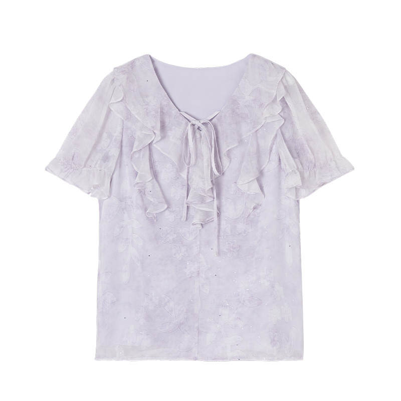 XIANGYING Chiffon Shirts Women's Purple V Neck Thin
