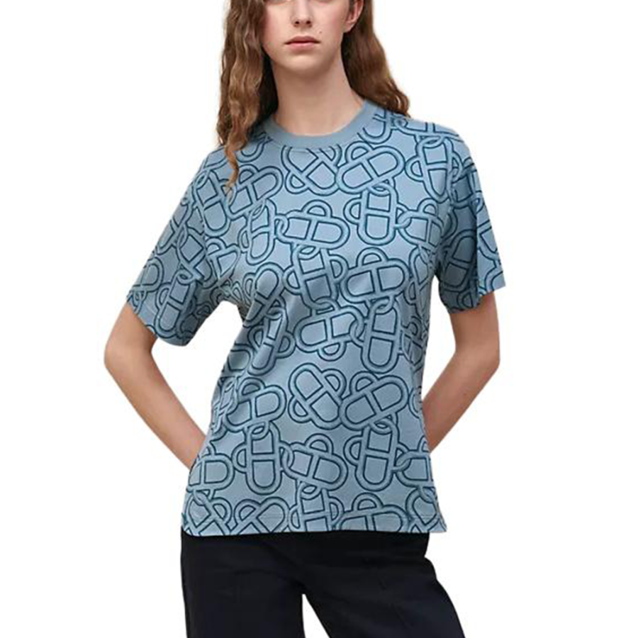 HERMES T Shirts Women's Adriatic Blue Crew Neck Moderate Straight Fit
