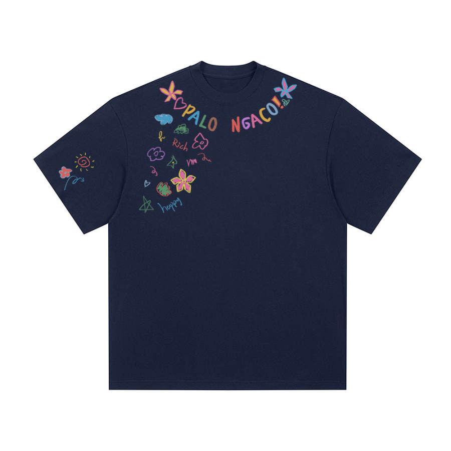 PAL ONGACO T Shirts Unisex Navy Blue Crew Neck Moderate Heavyweight