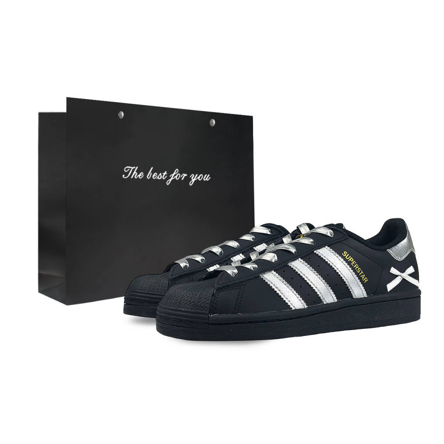 Adidas Originals Superstar J Slip Resistant Abrasion Resistant Low top Kids' Skateboarding Shoes Silver Black Teenagers