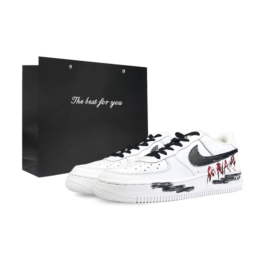 Nike Nike Air Force 1 Slip Resistant Abrasion Resistant Low top Skateboard Shoes Women's White Black Red