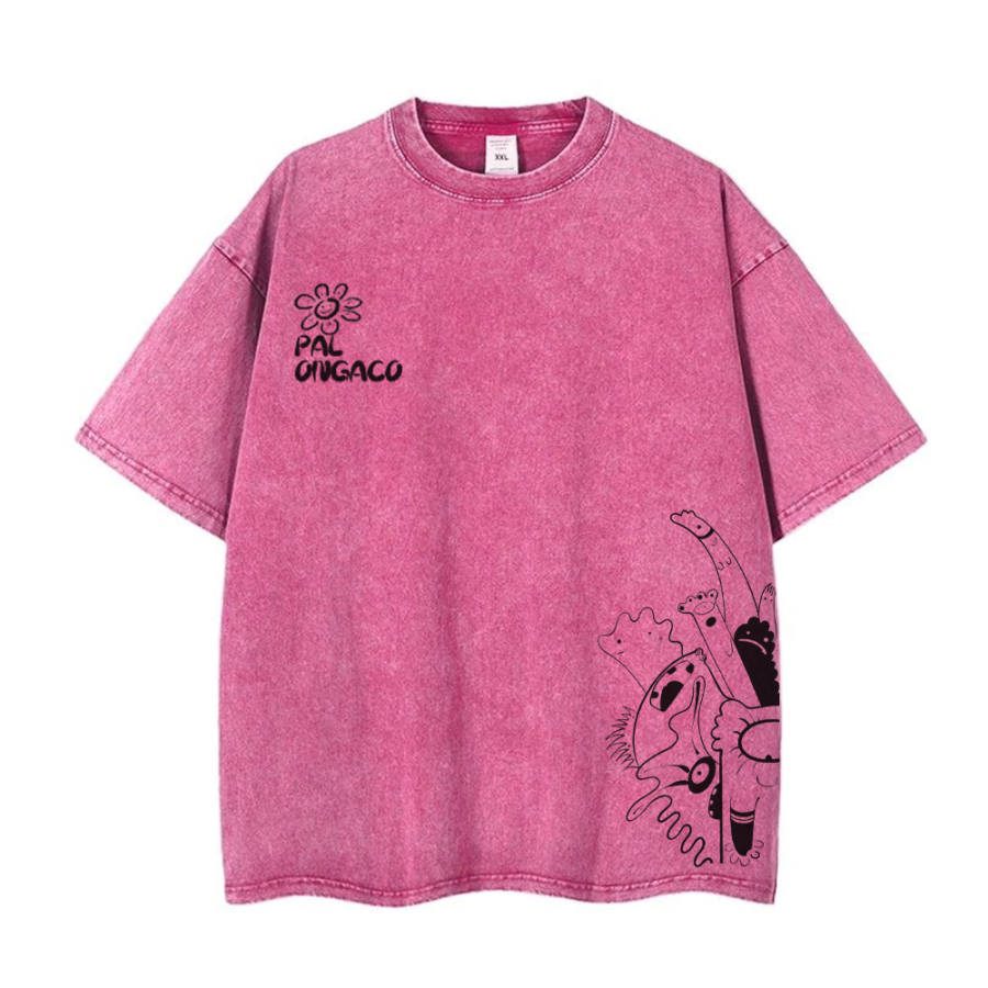 PAL ONGACO T Shirts Unisex Rose Red Crew Neck Moderate Straight Fit