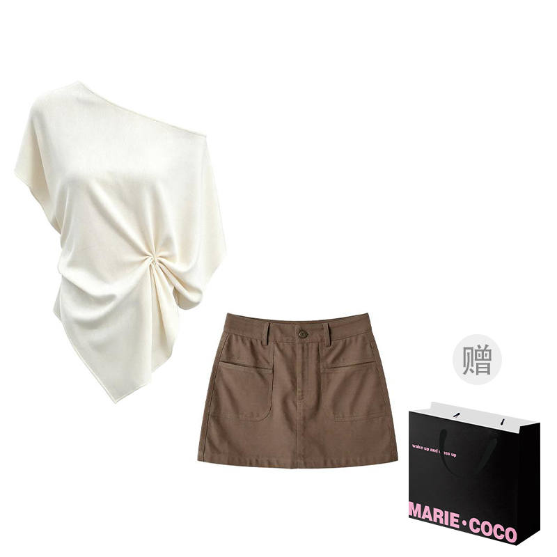 MARIE·COCO Two Piece Skirt Sets Women's Asymmetrical Collar Moderate Short Skirt