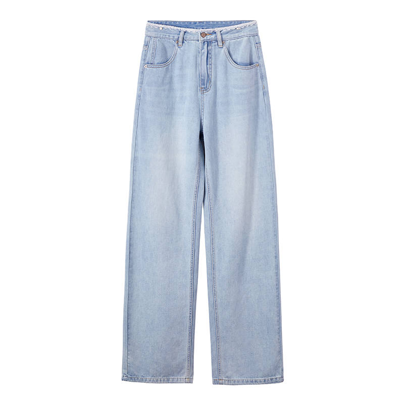 XIANGYING Jeans Women's Denim Blue Moderate Straight Fit Pants