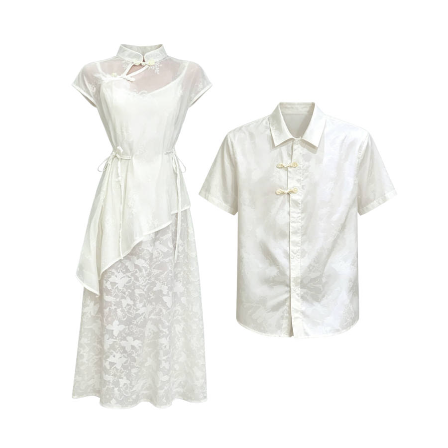 TUSHIFEI Couple Sets Women's Polo Collar Moderate Long Skirt