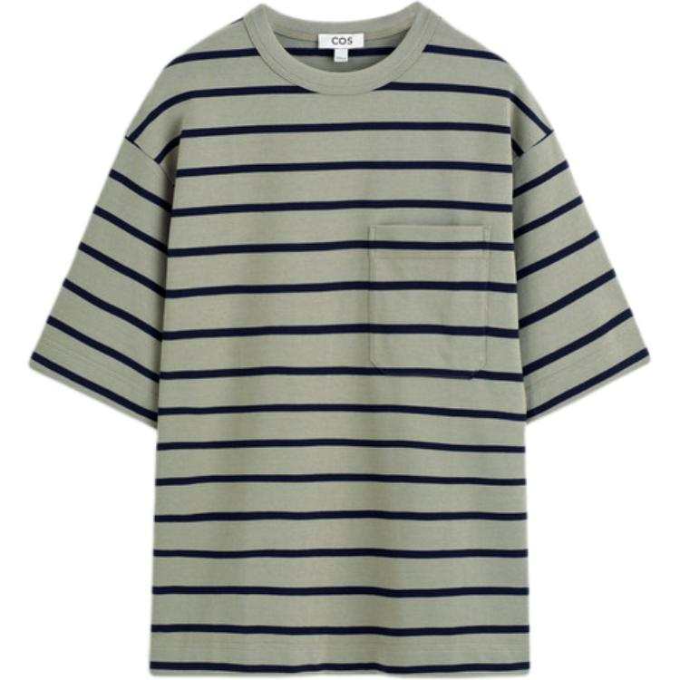 COS T Shirts Men's Khaki Green/Black Crew Neck Moderate
