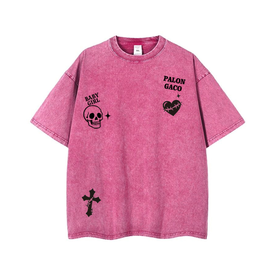 PAL ONGACO T Shirts Unisex Rose Red Crew Neck Moderate Straight Fit