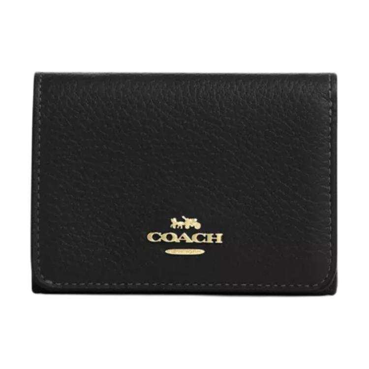 COACH SignatureCanvas Leather Card Holder, Wallet Women's Black