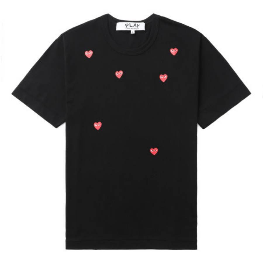 CDG Play T Shirts Unisex Black Crew Neck Thin Straight Fit