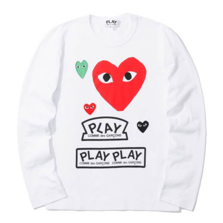 CDG Play T Shirts Women's White Crew Neck Moderate Straight Fit