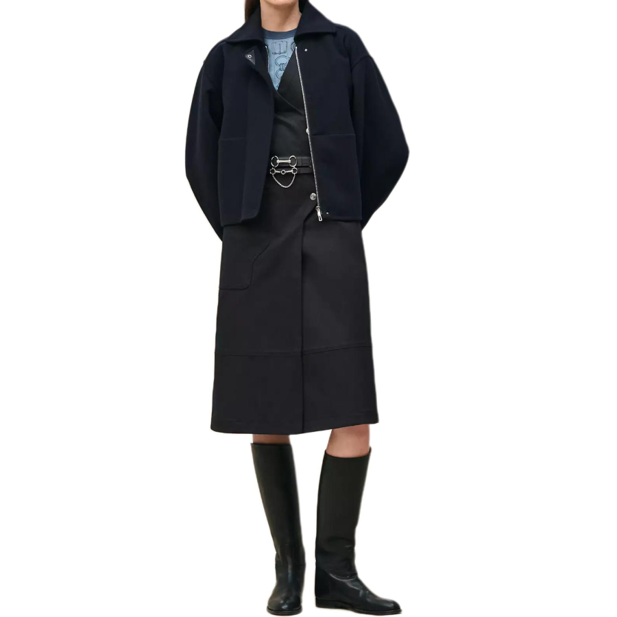 HERMES HERMES Coats Women's Blue Black Lapel Moderate