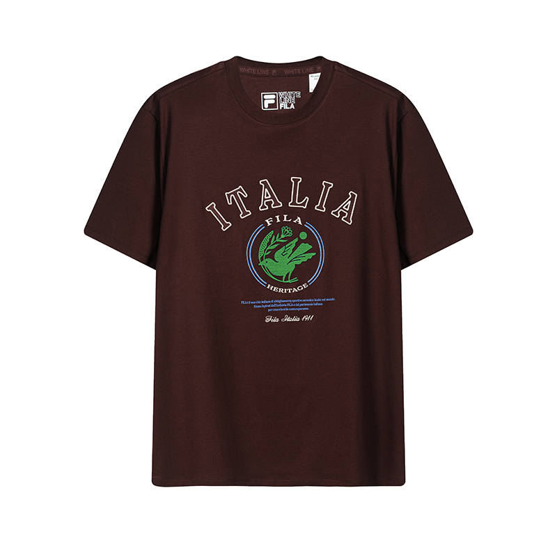 FILA Heritage T Shirts Men's Cherry Burgundy Crew Neck Moderate Straight Fit