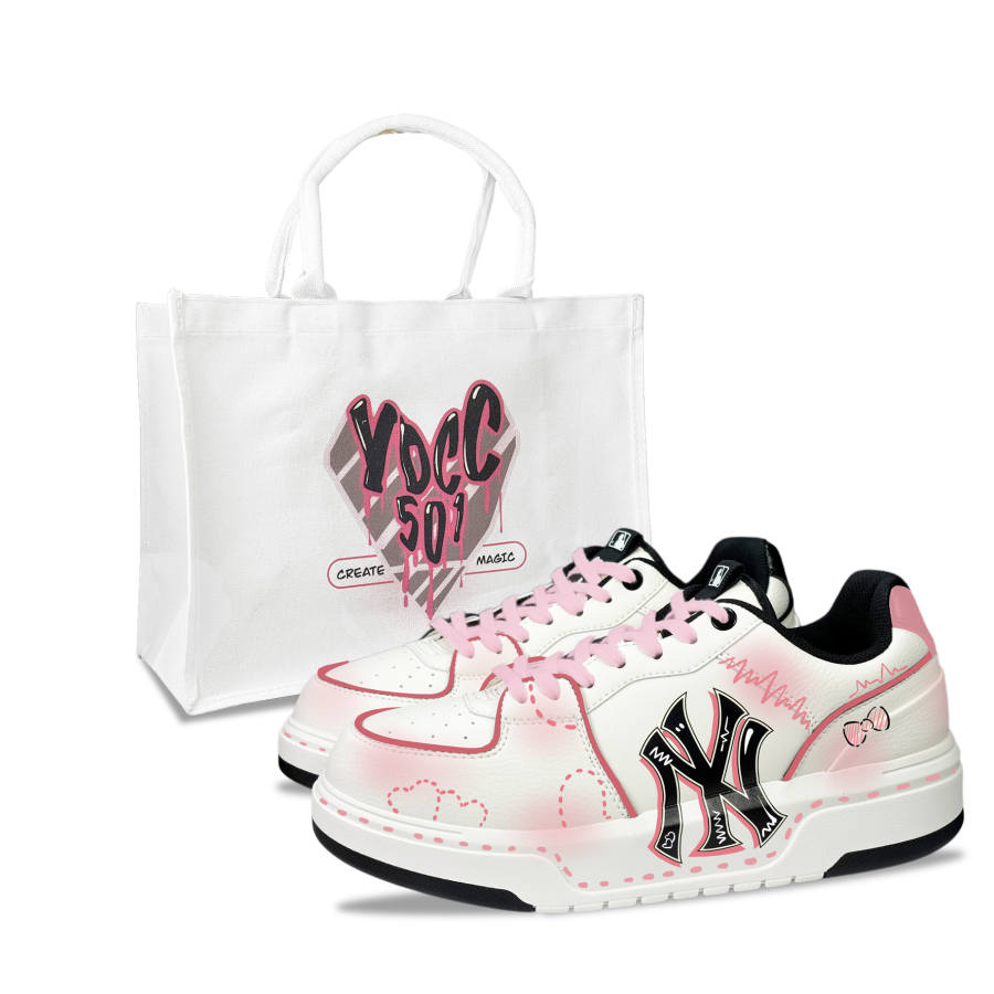 MLB Chunky Liner Height Increasing Abrasion Resistant Low top Skateboard Shoes Unisex White