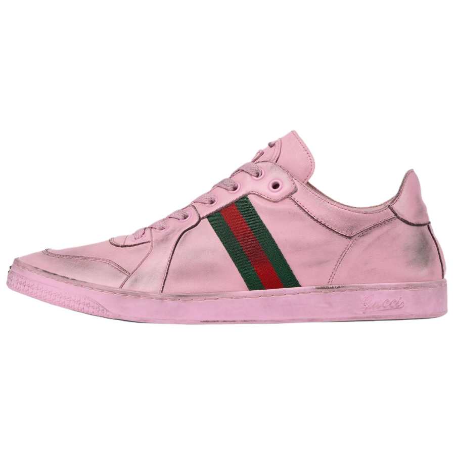 GUCCI Stretch Leather Low top Skateboard Shoes Men's Pink