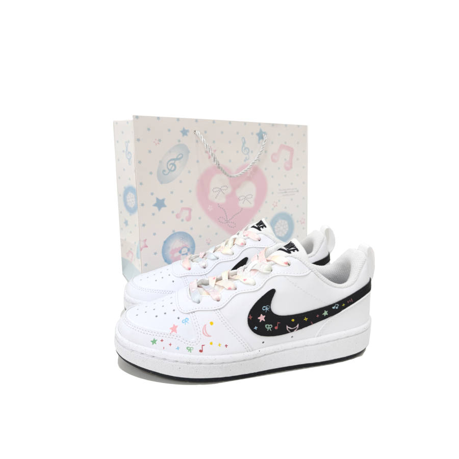 Nike Nike Court Borough Starry Night Whisper Synthetic Leather Abrasion Resistant Low top Kids' Skateboarding Shoes White