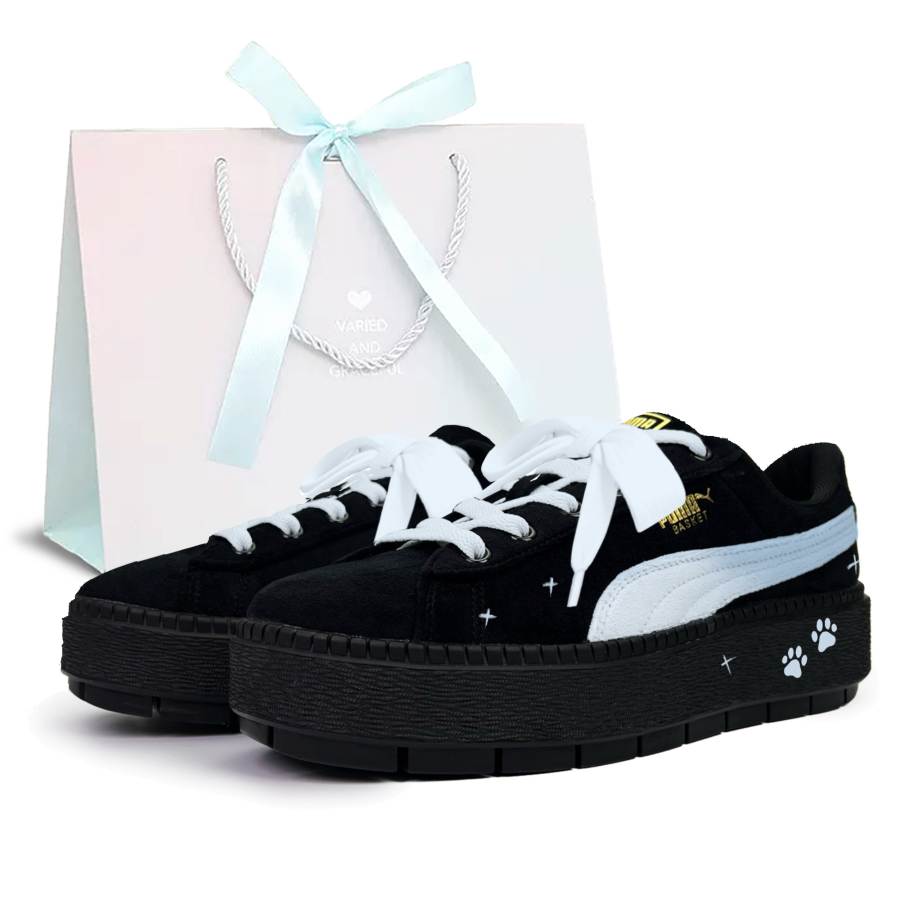 PUMA Platform Trace Skateboard Shoes Women's Low Top Blue With White Lettering