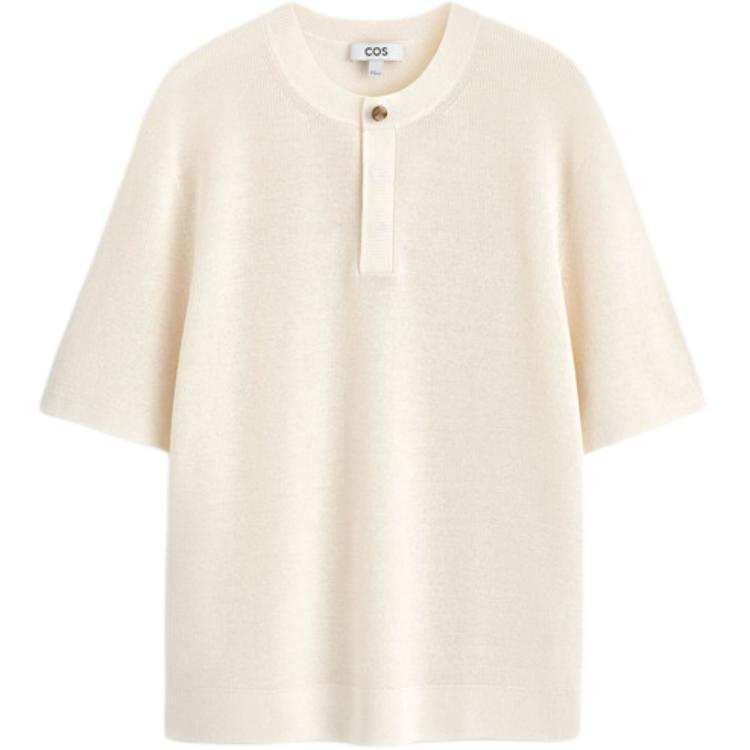 COS Knitwear Men's Ecru Henry Collar Moderate Straight Fit