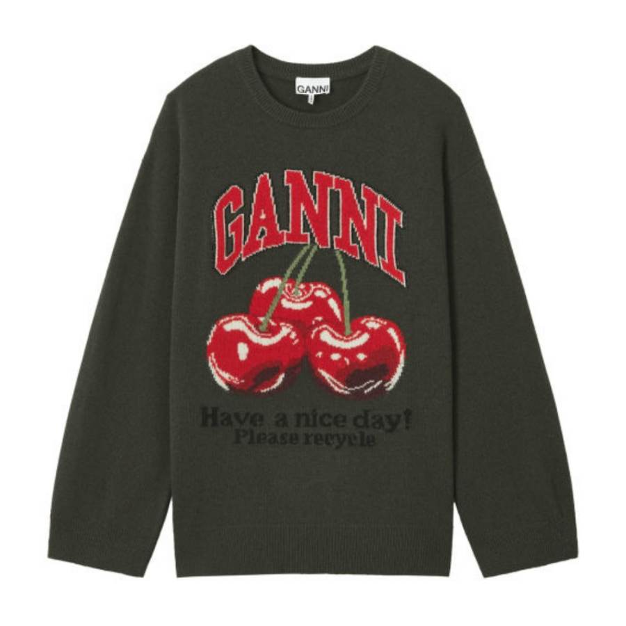 GANNI Knitwear Women's Green Crew Neck Moderate Straight Fit
