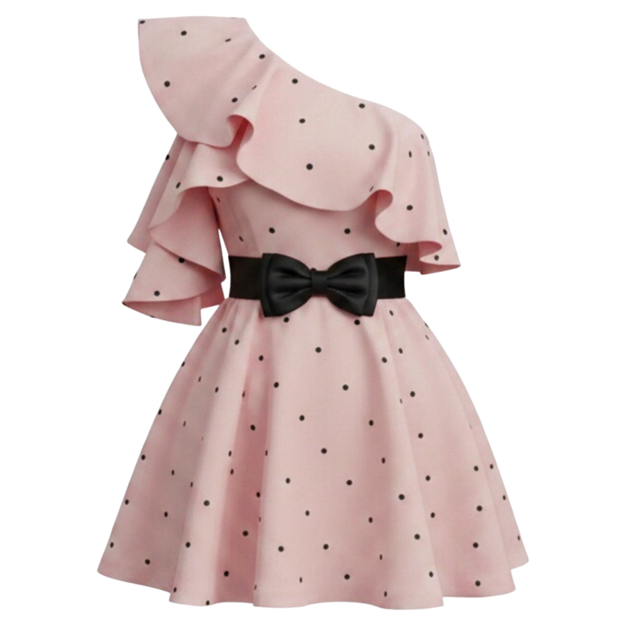 FINDSME GAGA Sleeveless Dresses Women's Pink Asymmetrical Shoulder Moderate Short Skirt A Line Skirt