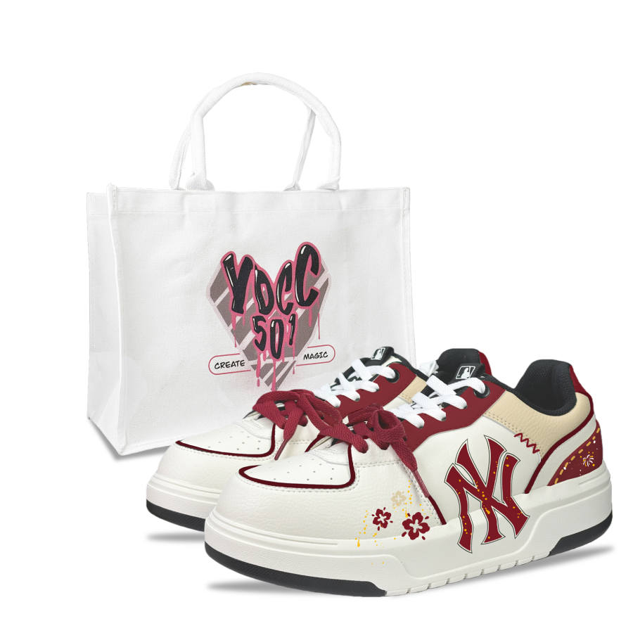 MLB Chunky Liner Height Increasing Abrasion Resistant Low top Skateboard Shoes Unisex White