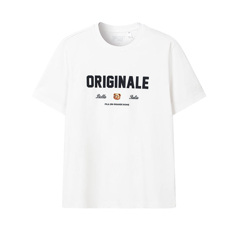FILA ORIGINALE T Shirts Men's Cloud White Crew Neck Moderate Straight Fit