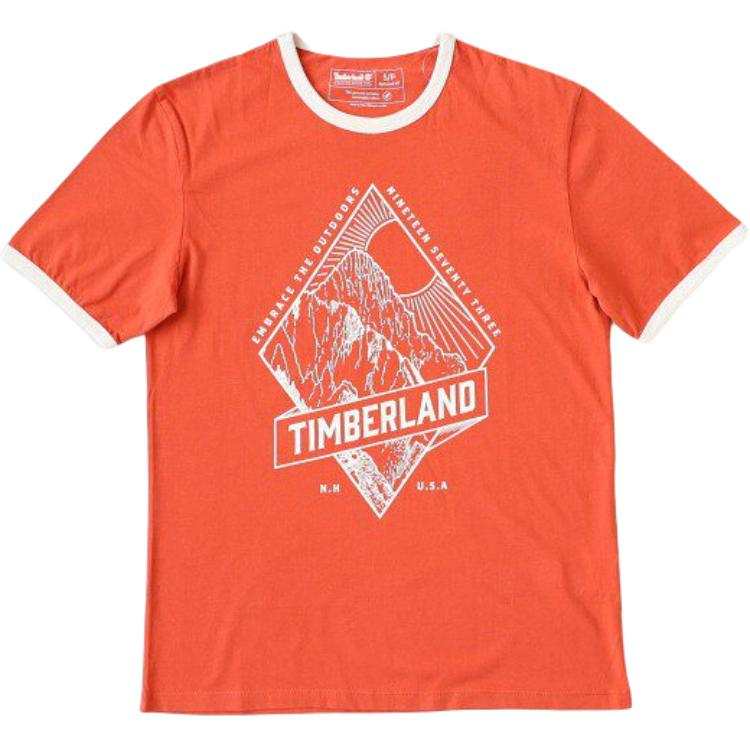Timberland T Shirts Men's Vibrant Orange Color X79 Crew Neck Moderate