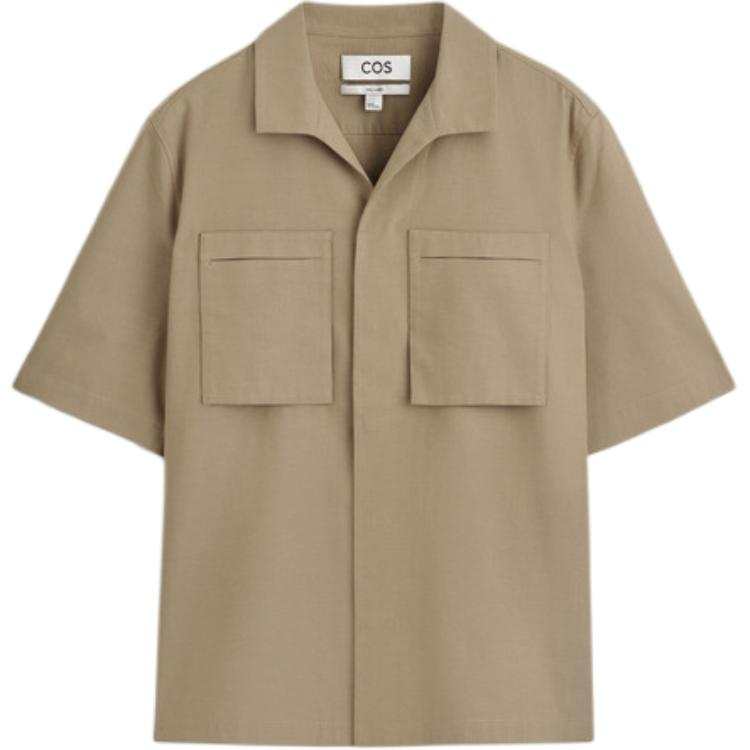 COS Shirts Men's Khaki Cuban Collar Moderate Straight Fit