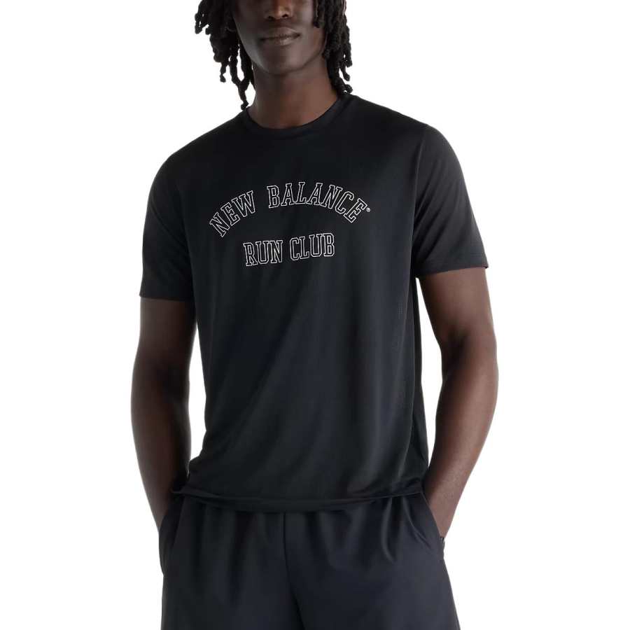 New Balance New Balance Running T Shirts Men's Black Crew Neck Moderate