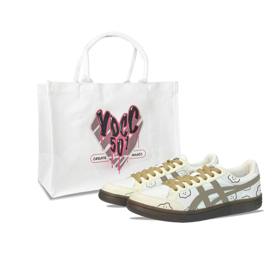 Onitsuka Tiger Advanti YDCC Milk Coffee, Shopping Bag, Hand Drawn Multicolor Craft Textile, Synthetic Leather Low top