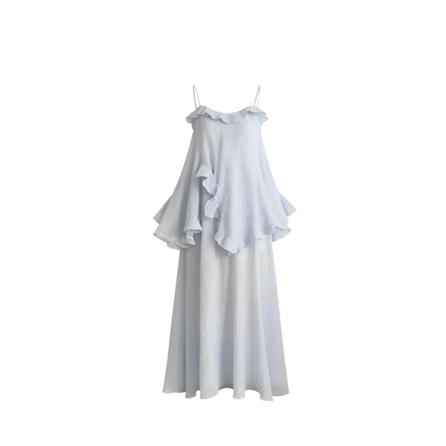 CPAURA Slip Dresses Women's Blue Irregular Moderate Long Skirt A Line Skirt