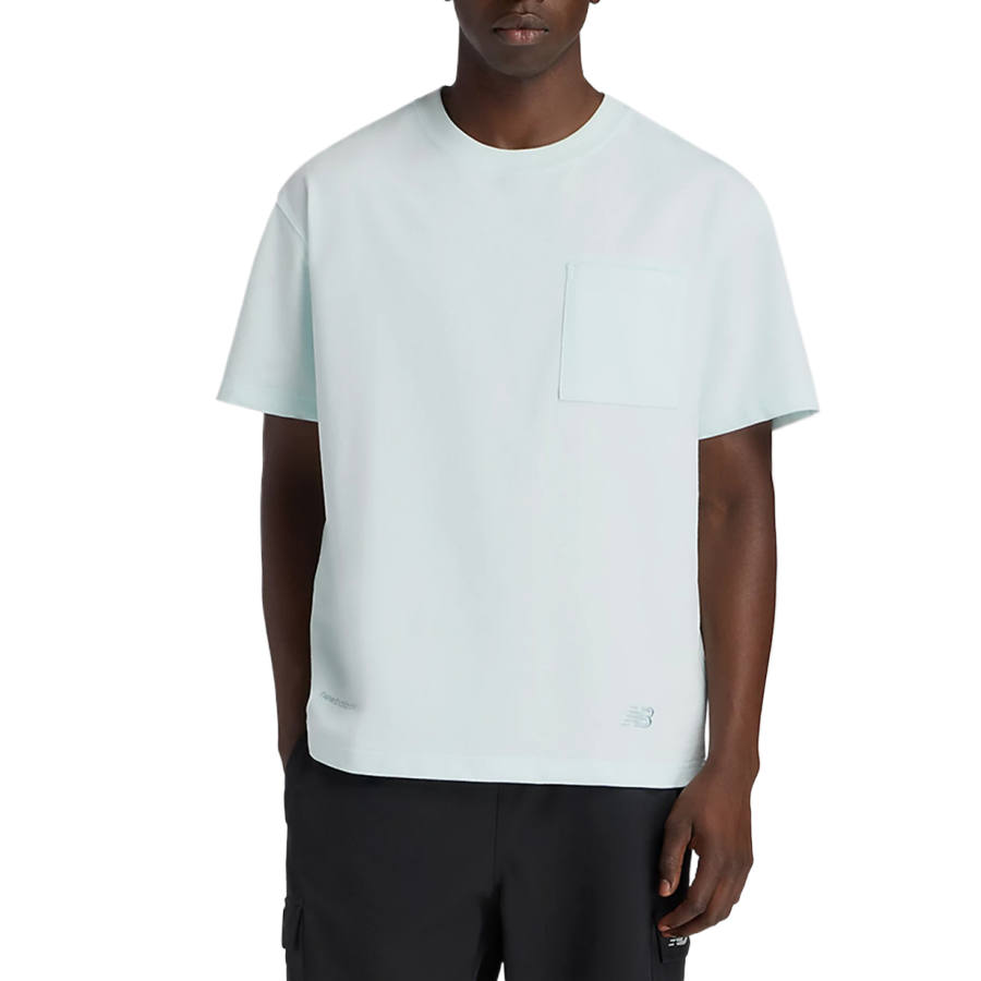 New Balance New Balance NB Grey T Shirts Men's Radiant Blue Crew Neck Moderate Straight Fit