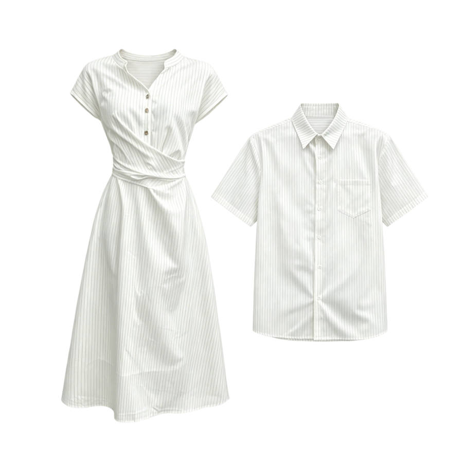 TUSHIFEI Couple Sets Women's Polo Collar Moderate Long Skirt