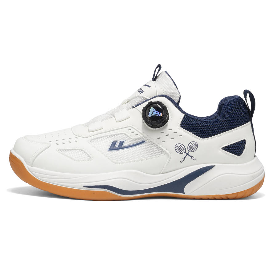 WARRIOR Badminton Shoes Men's Low Top White Dark Blue, White Black Gold, White Light Gray