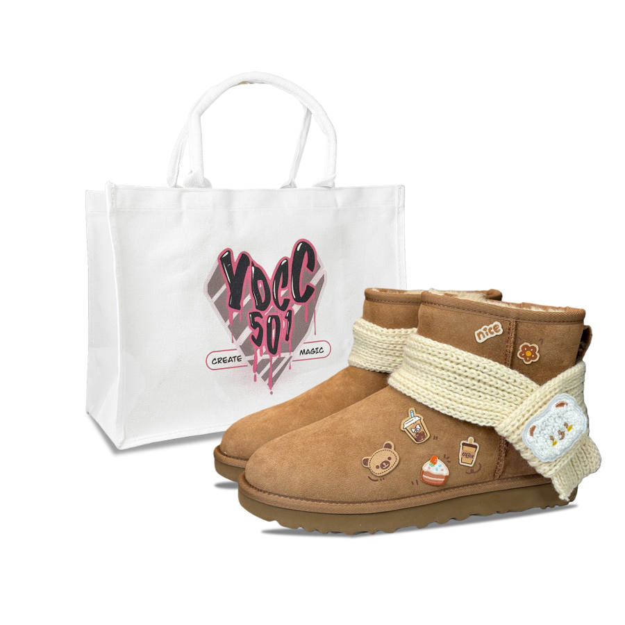 UGG CLASSIC MINI YDCC Hibernation Moment, Shopping Bag Short Snow Boots Women's Chestnut