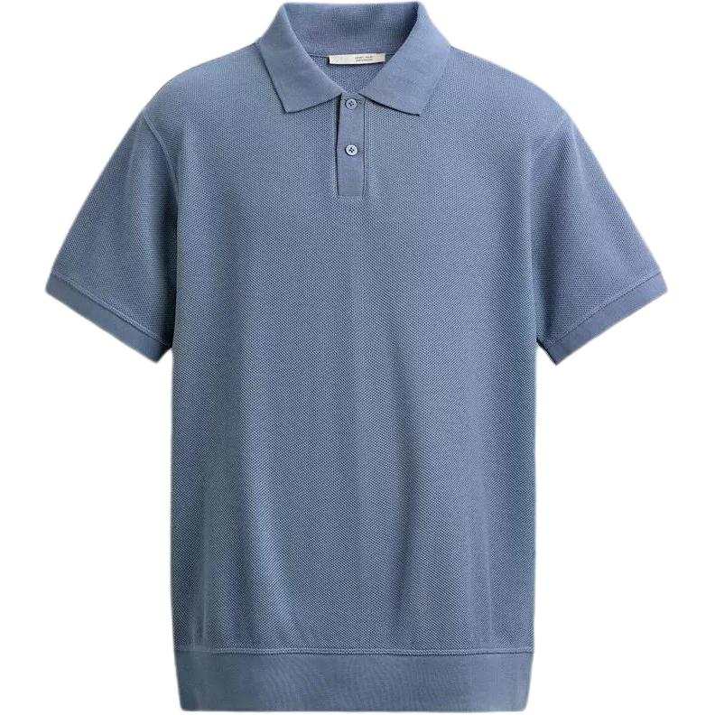 ZARA Polo Shirts Men's Blue Lapel Moderate Straight Fit