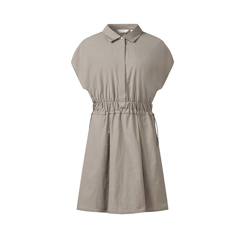 FILA Golf Short Sleeved Dresses Women's Zongzi Leaves Brown Lapel Moderate Midi Skirt