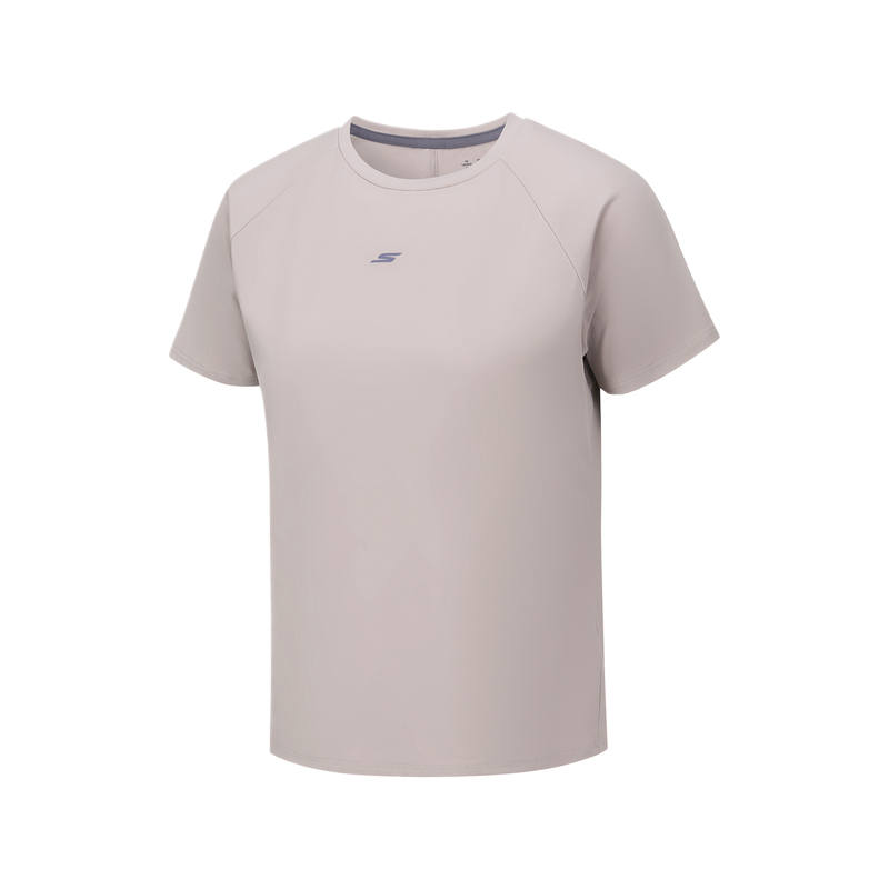 Skechers Comfortable Technology Collection T Shirts Women's Mist Gray Pink/0675 Crew Neck Moderate