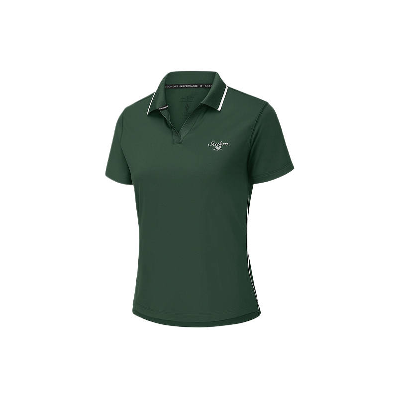 Skechers Polo Shirts Women's Dark Spruce Green V Neck Moderate Nipped In Waist