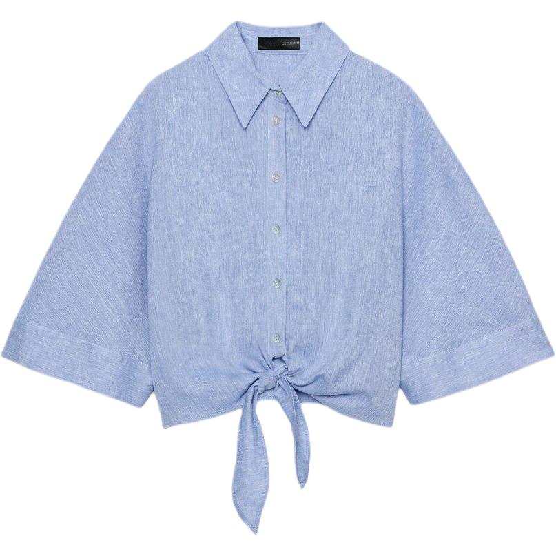ZARA Shirts Women's Light Blue Lapel Moderate Straight Fit