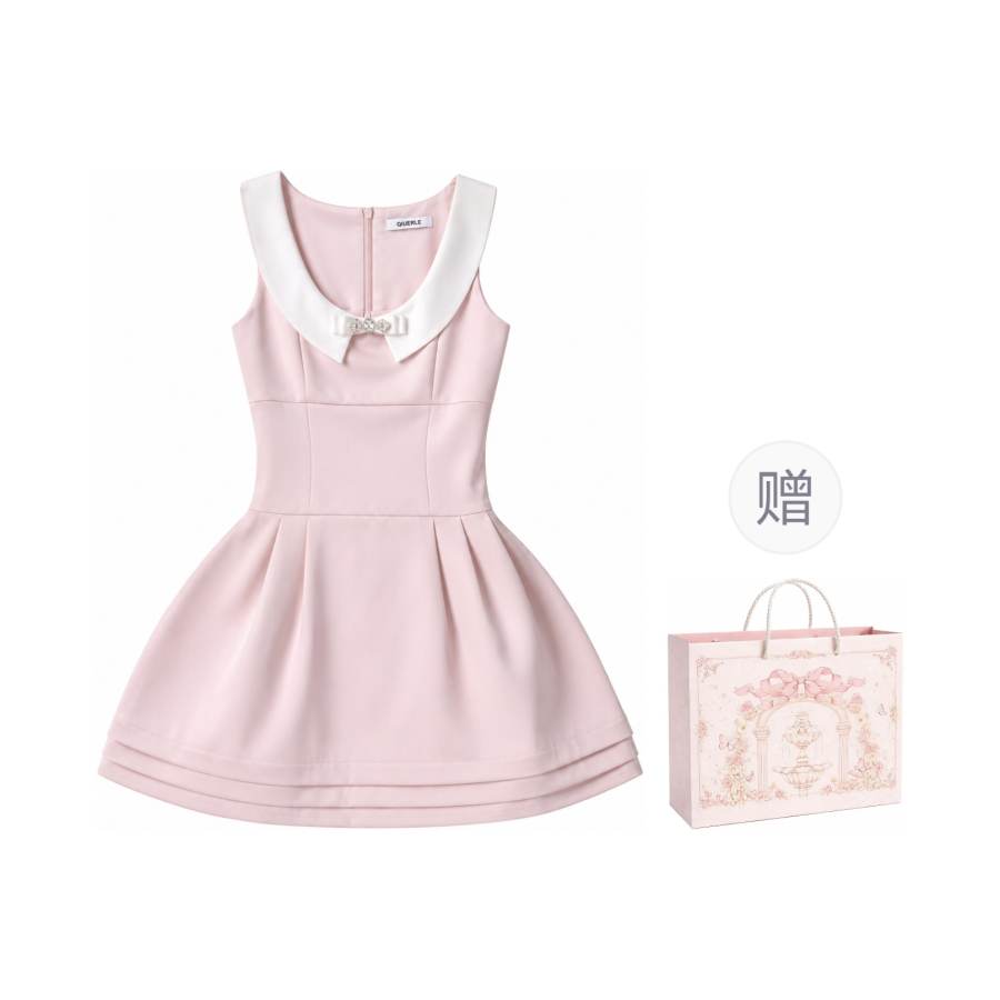Qiuerle Sleeveless Dresses Women's V Neck Moderate Short Skirt